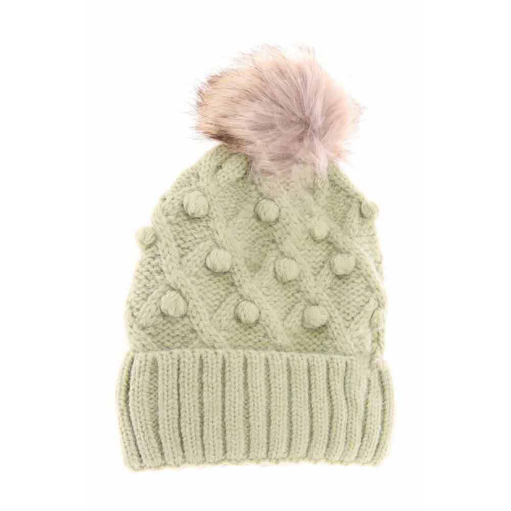 KIDS Bobble Knit Faux Fur Pom C.C Beanie