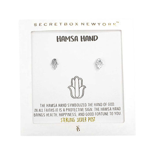 Secret Box Hamsa Hand Sterling Silver Post Earrings
