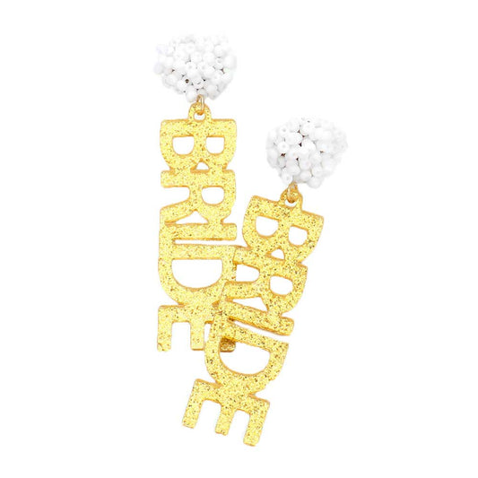Bride Glittered Message Dangle Earrings