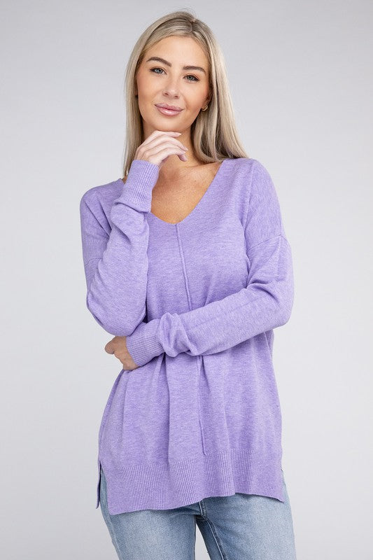 GARMENT DYED FRONT SEAM SWEATER