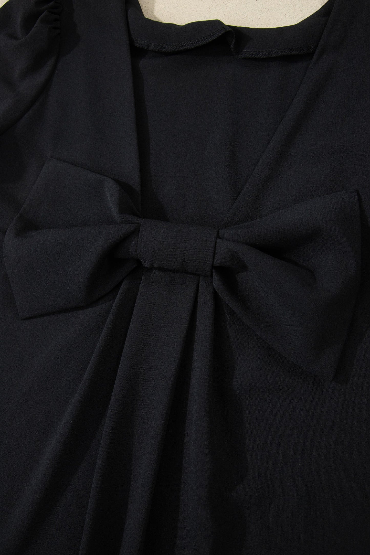 Solid Backless Bow Tie Short Sleeve Mini Dress