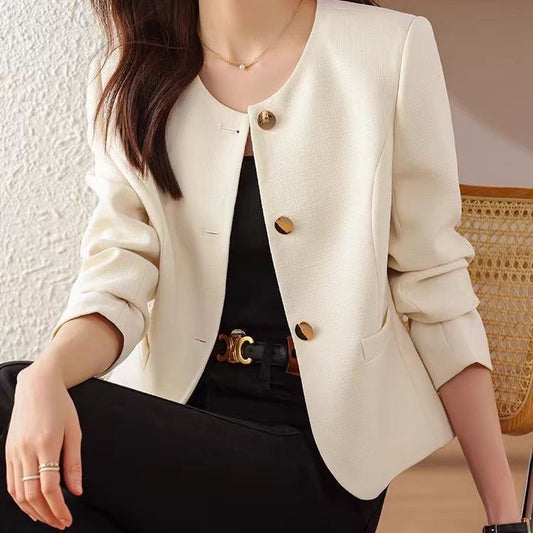 Women’s Cropped Crew Neck Jacket – Casual Lightweight Outerwear