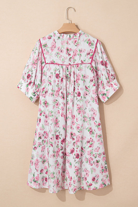Plus Size Floral Tied V-Neck Mini Dress