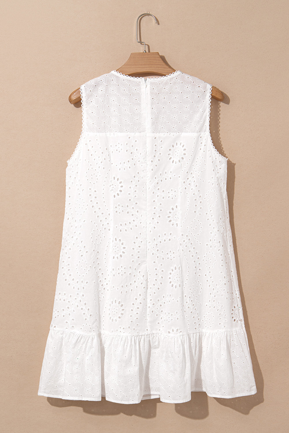 Floral Eyelet Embroidered Sleeveless Ruffle Hem Dress