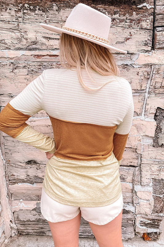 Stripe Colorblock V-Neck Henley Top