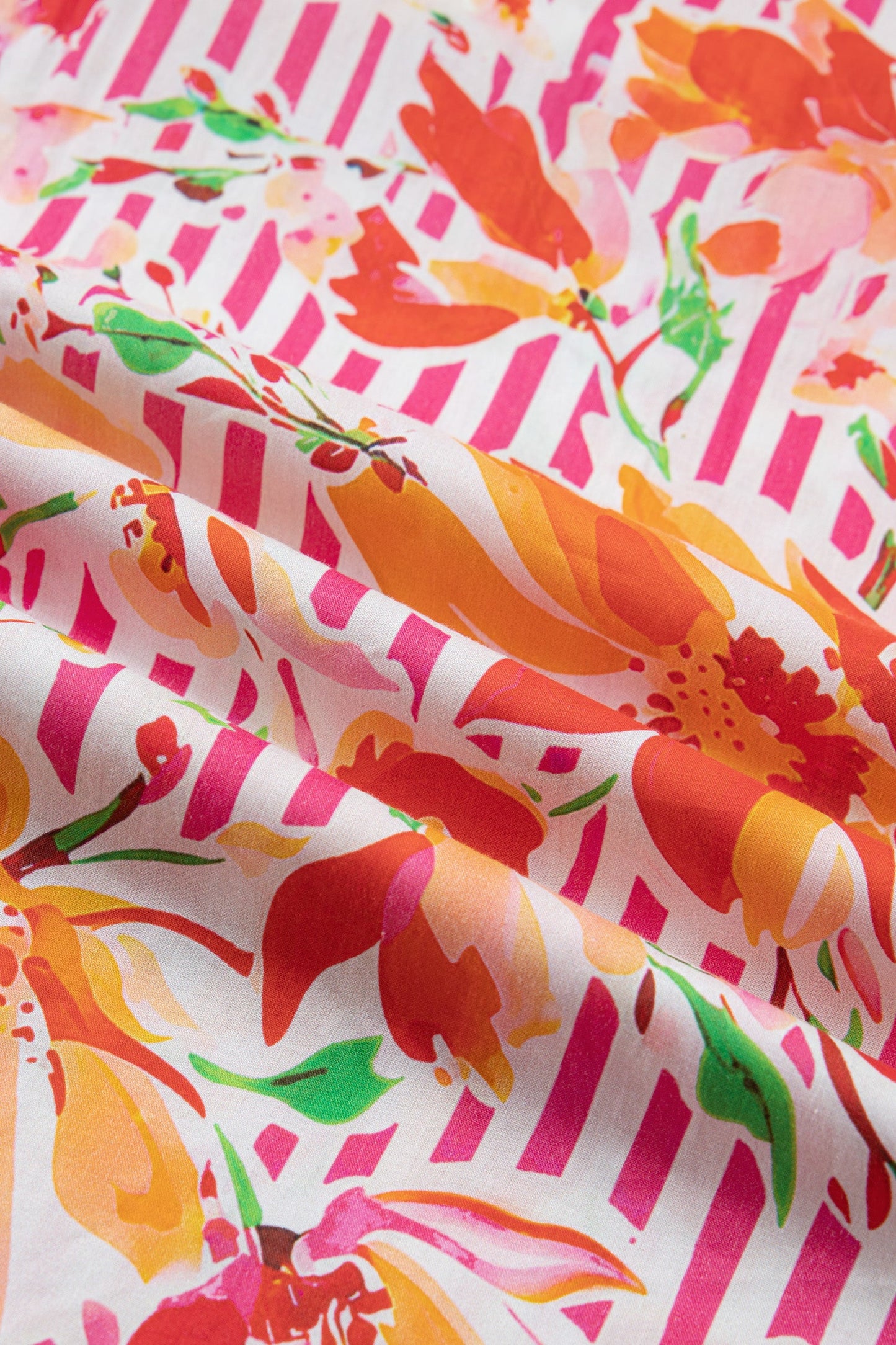 Floral Stripe Tie Neck Puff Sleeve Mini Dress