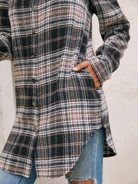 Women's Loose Casual Lapel Plaid Shirt Jacket