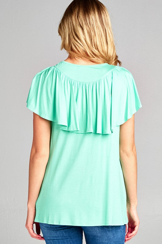 SOLID RUFFLE DETAIL CASUAL TOP