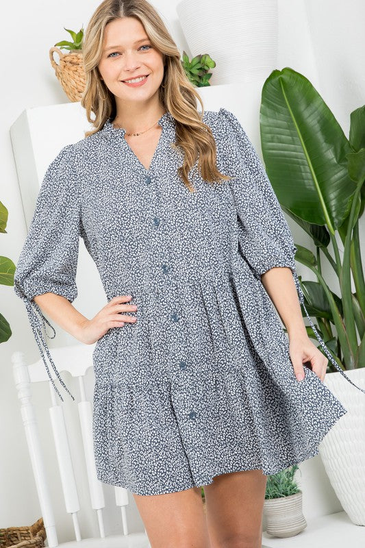 DOT BUTTON DOWN TIERED DRESS