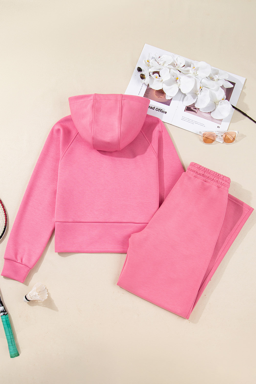 Solid Zip Up Hoodie and Pants Set