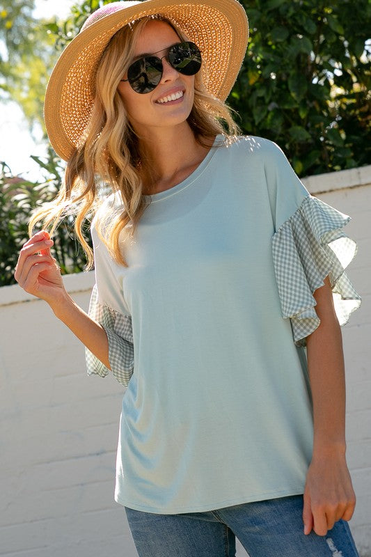 SOLID CHECKER MIXED BOXY TOP