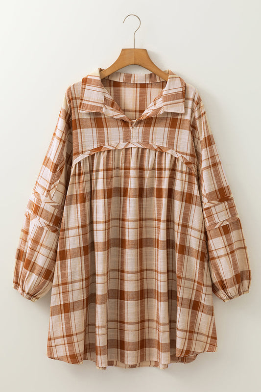 Plaid Side Pocket Frilled Babydoll Mini Dress