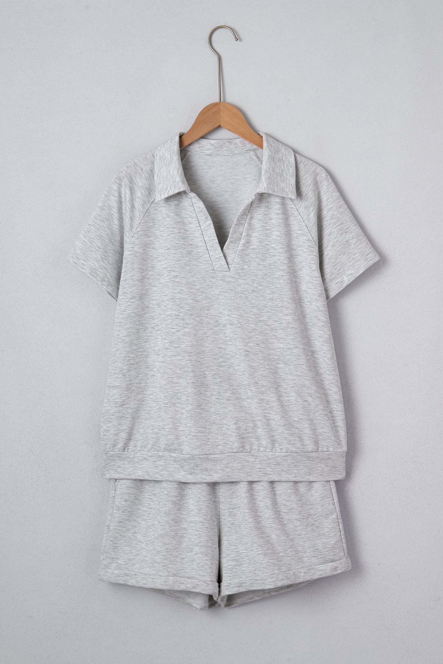 Collared V-Neck Tee & Drawstring Shorts Set