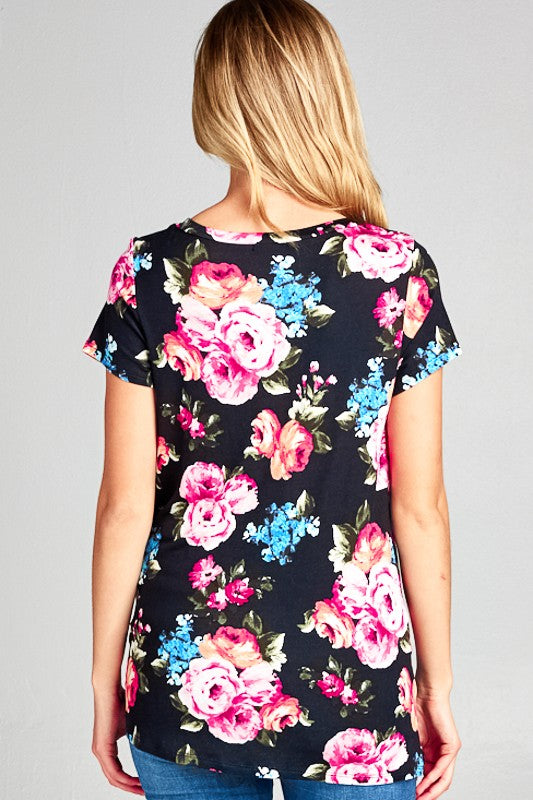 FLORAL PRINT TWIST BOTTOM TUNIC TOP