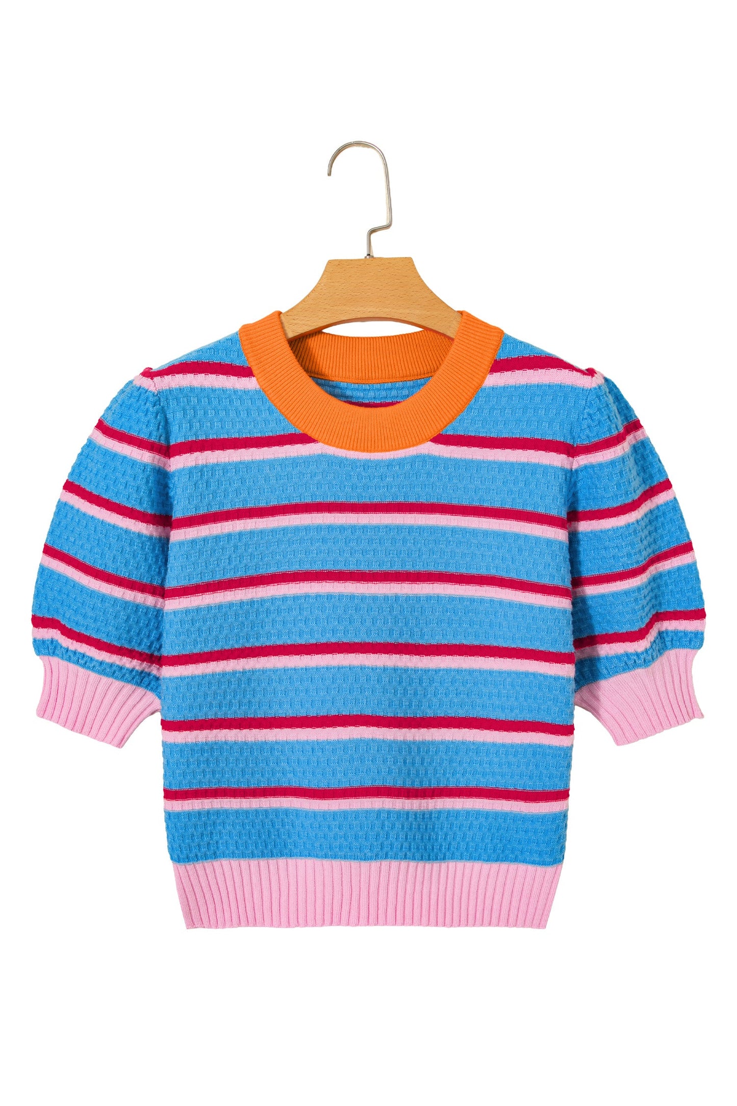 Stripe Colorblock Trim 3/4 Sleeve Sweater Top