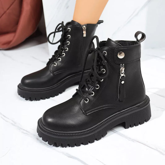 Round Toe Block Heels Boots with Mid-Heel Comfort