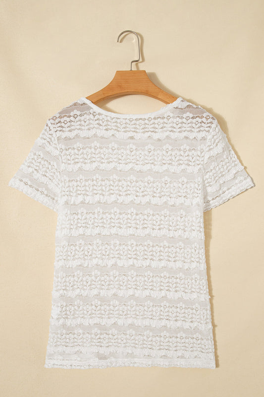 Solid Sheer Lace Short Sleeve Top