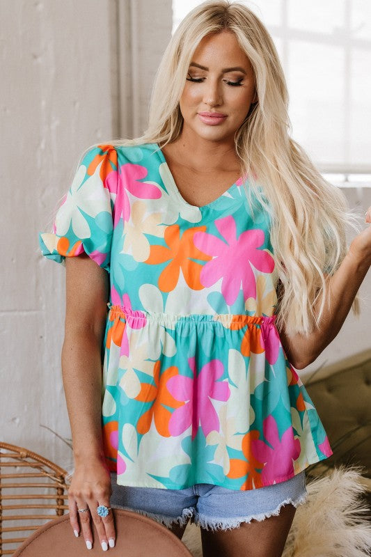 Kathryn Bubble Sleeve Peplum Blouse women's trendy boutique outfit