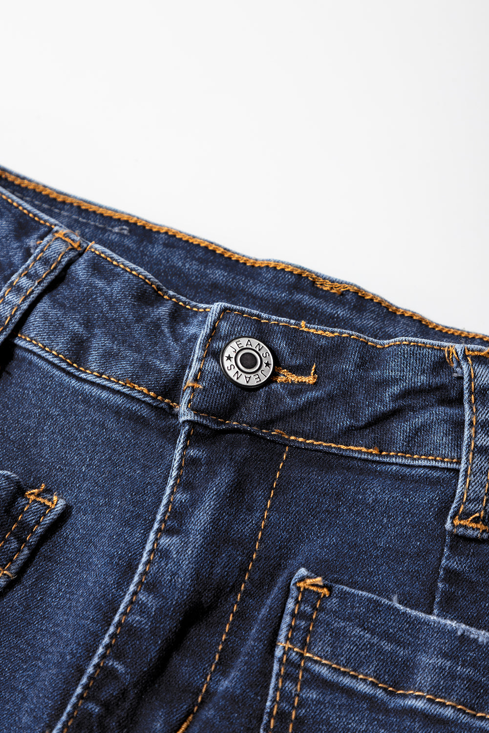 Denim High Waist Patch Pocket Straight Leg Jeans