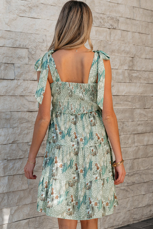Ila Floral Knotted Strap Smocked Tiered Dress