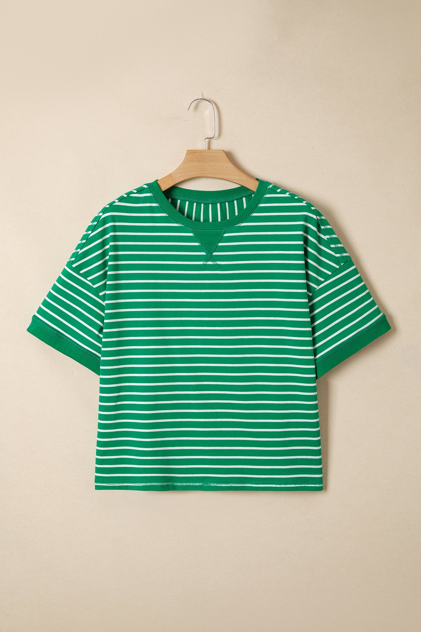 Stripe Ribbed Patchwork Short Sleeve Tee