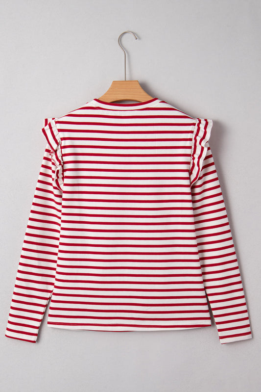 Meilani Stripe Ruffle Trim Long Sleeve Top