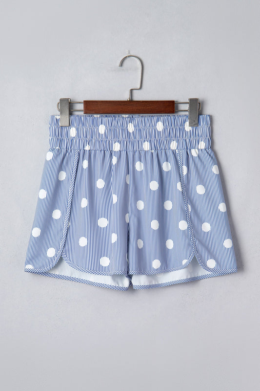 Polka Dot Shirred High Waist Shorts