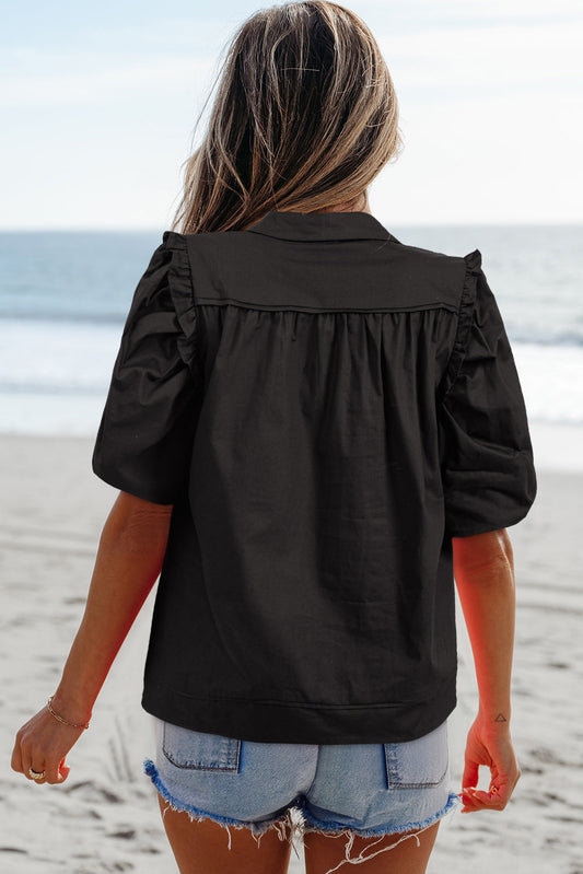 Analeia Frilly Puff Sleeve Stylish Collared Shirt