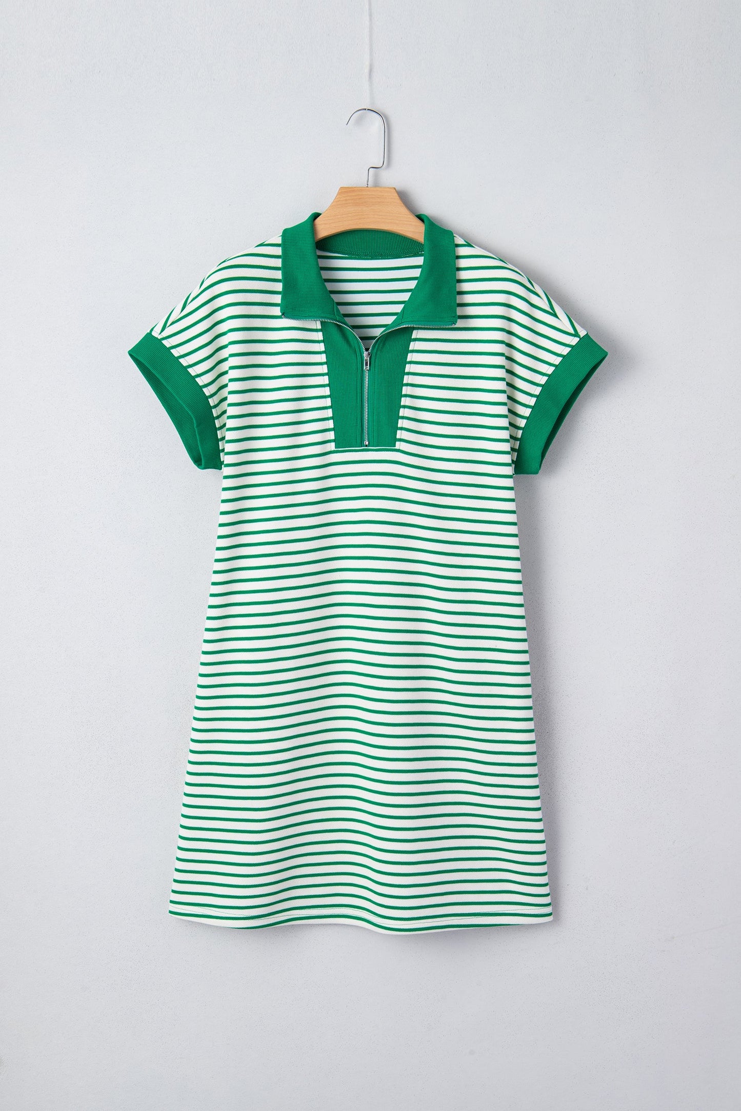 Stripe Quarter Zip Polo Collar T-Shirt Dress