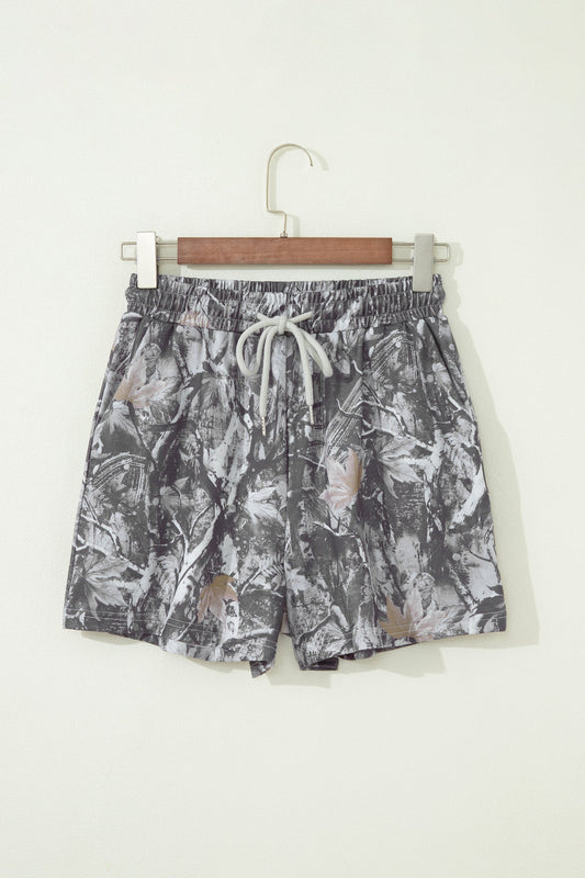 Camo Tie Elastic High Waist Shorts