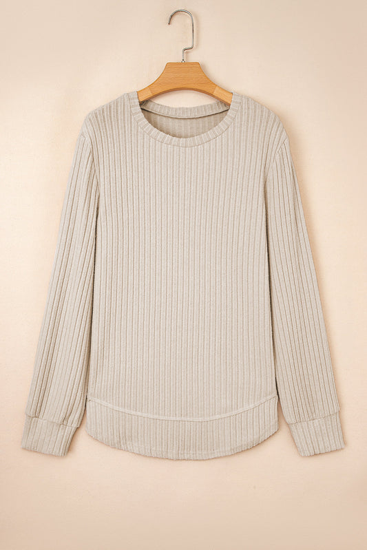 Solid Ribbed Knit Textured Round Neck Top
