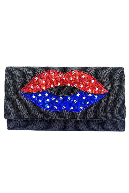American Flag Lips Glass Beads Clutch