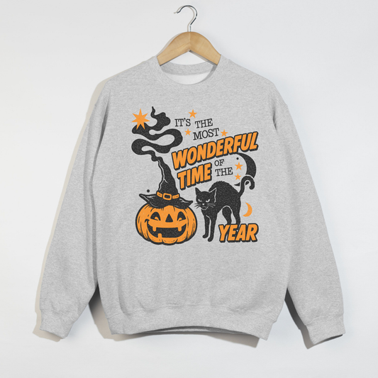 It's the Most Wonderful Time of the Year Halloween Sweatshirt | Vintage Pumpkin & Black Cat Crewneck