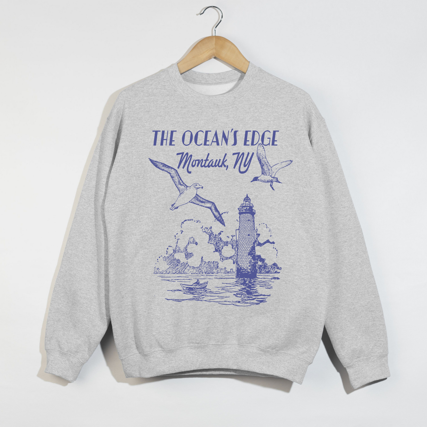 Montauk Lighthouse “The Ocean’s Edge” Coastal Graphic Crewneck Sweatshirt