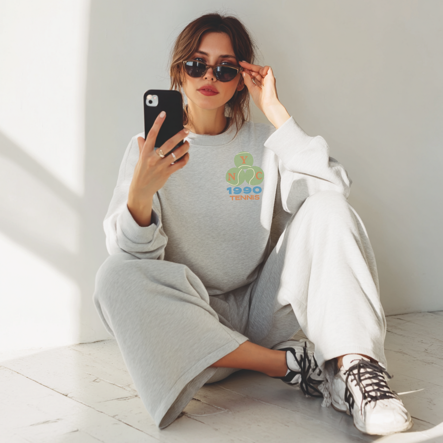 NYC 1990 Tennis Crewneck Sweatshirt – Vintage Sport Graphic Pullover