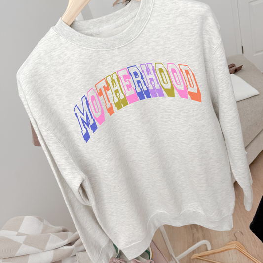 Retro Motherhood Sweatshirt | Colorful Collegiate Mom Crewneck