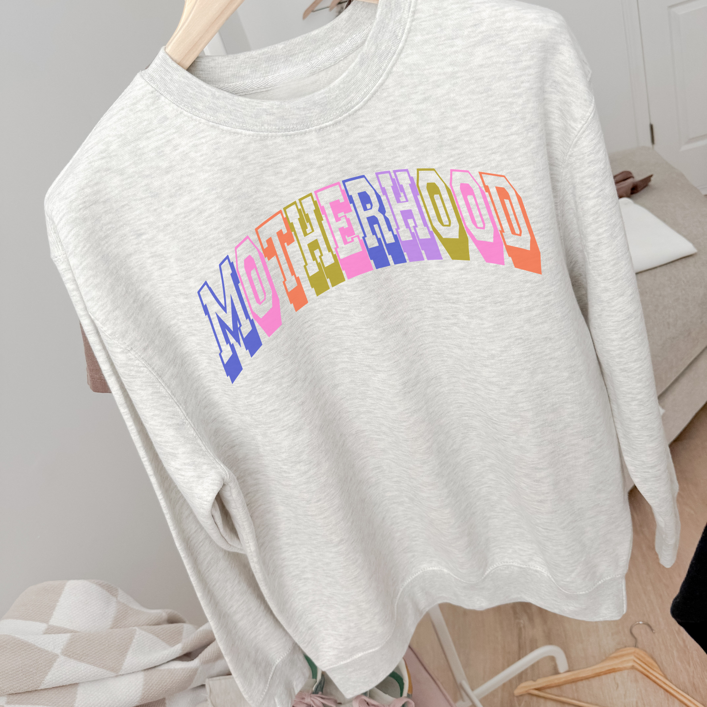 Retro Motherhood Sweatshirt | Colorful Collegiate Mom Crewneck