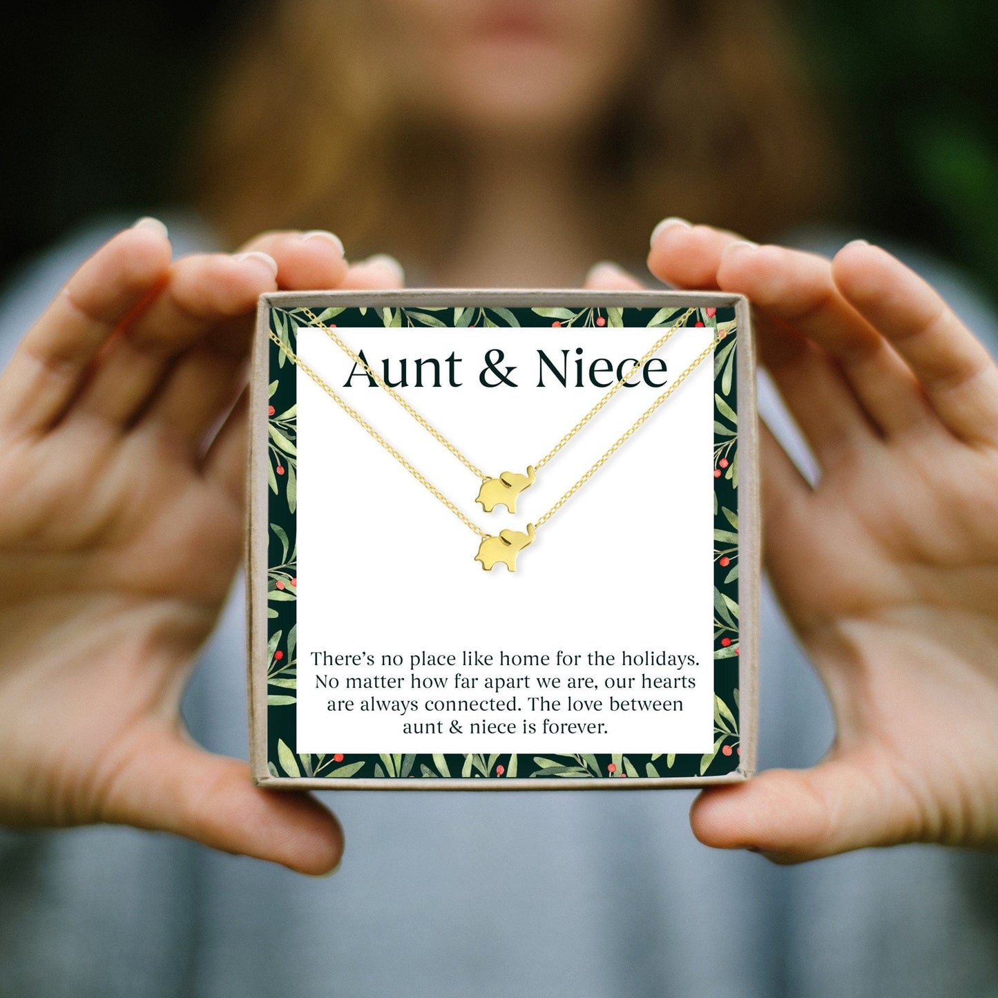 Aunt-Niece Christmas  Elephant Necklace Set
