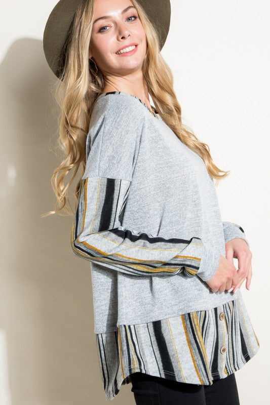 SOLID MULTI STRIPE MIXED TOP