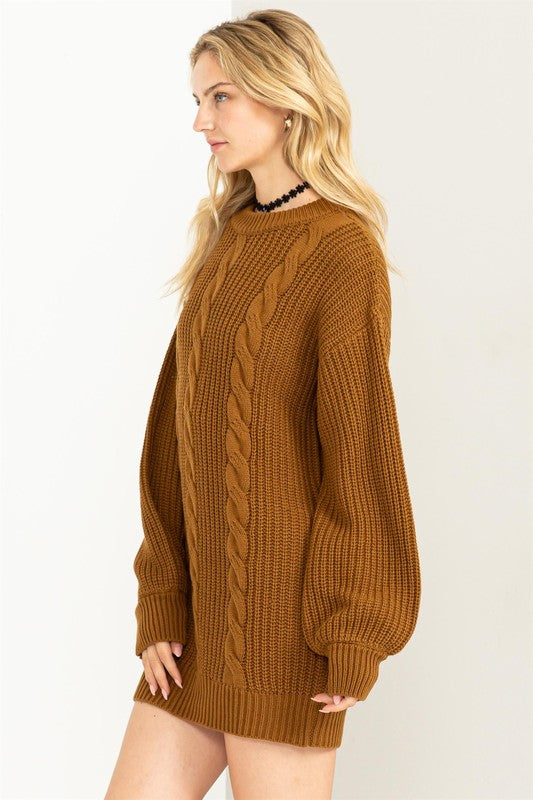 Cable-Knit Ribbed Mini Sweater Dress