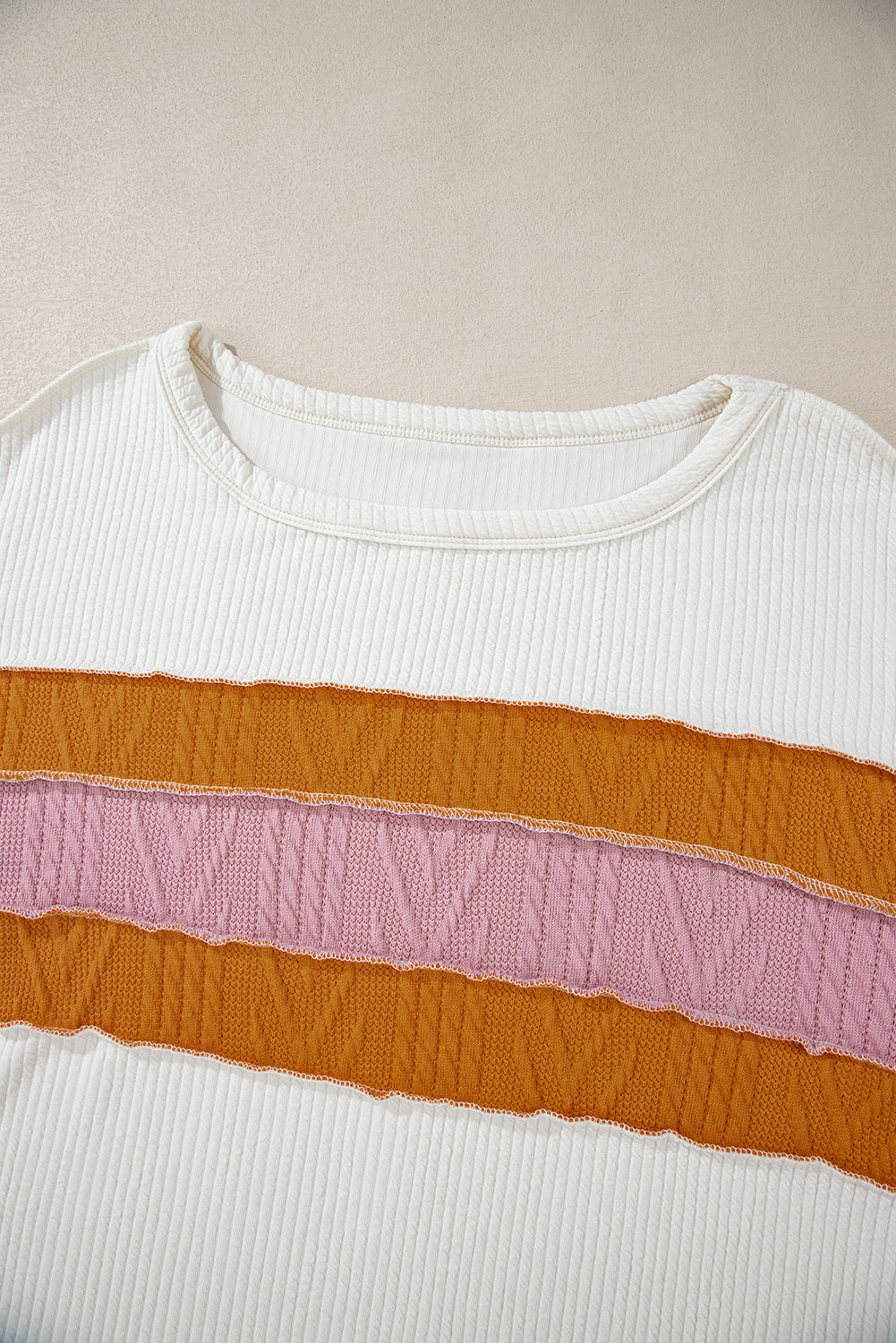 Corded Knit Reverse Seam Patchwork Drop Sleeve Top