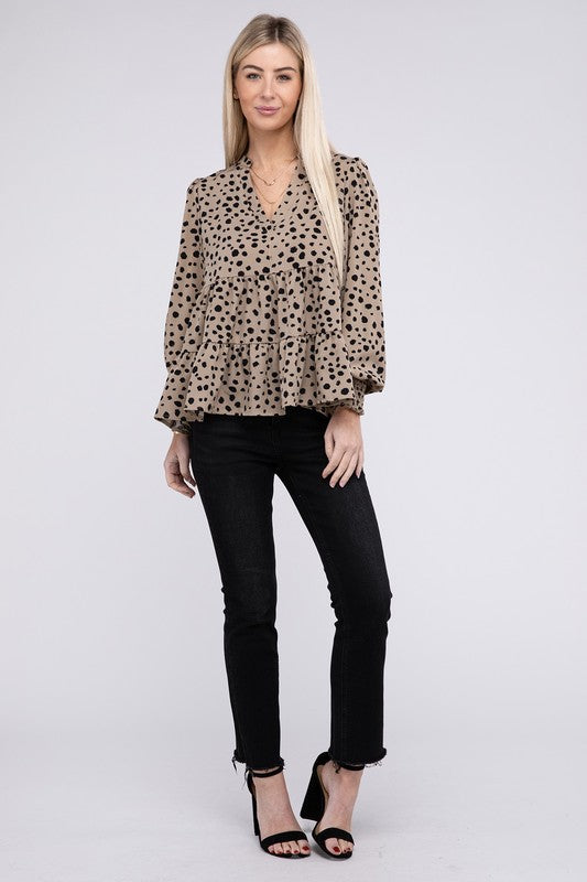 Leopard Print Ruffle Hem Blouse