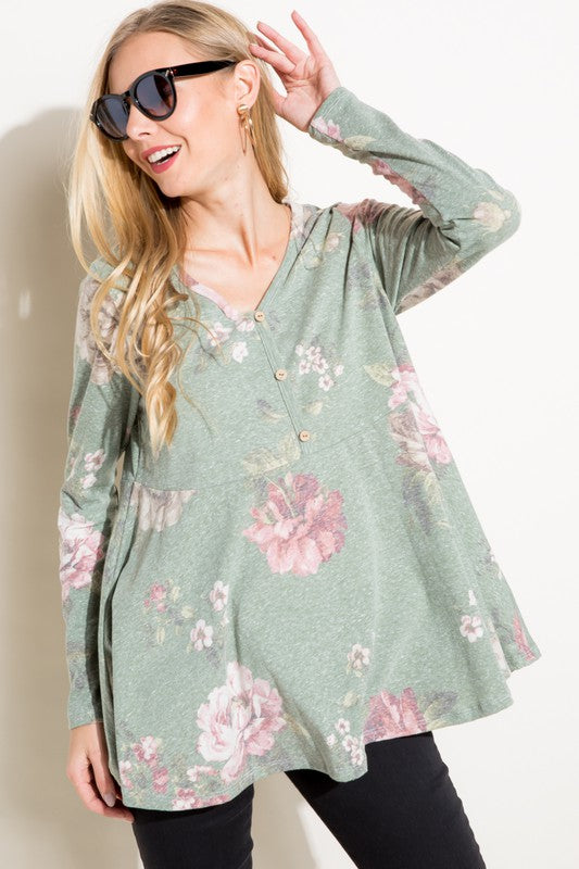 FLORAL TRIBLEND BABYDOLL TOP