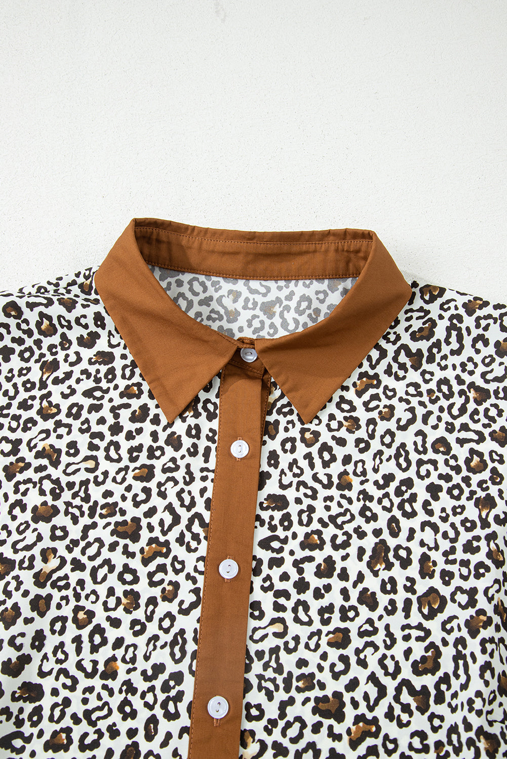 Plus Size Leopard Half-Button Collared Puff Sleeve Dress
