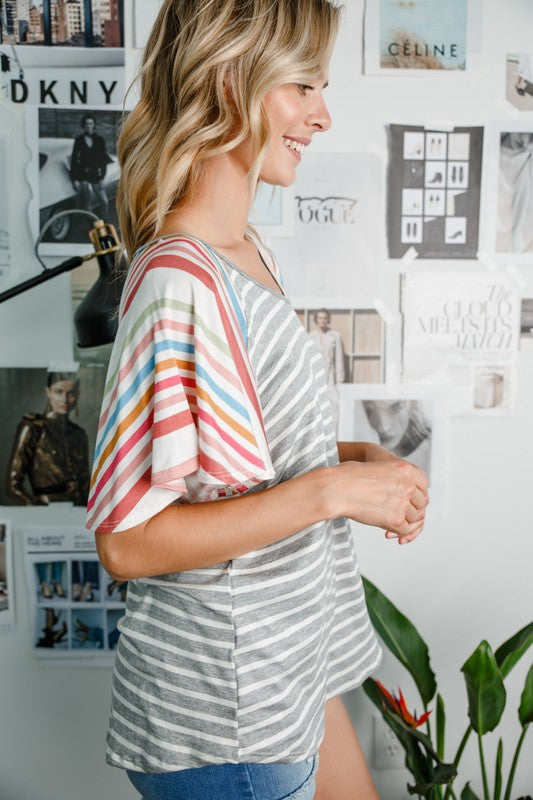 MULTI STRIPE JERSEY MIXED TOP