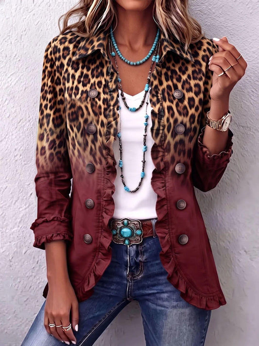 Women's Long Sleeve Cardigan – Solid & Leopard Print OL Commuter Style