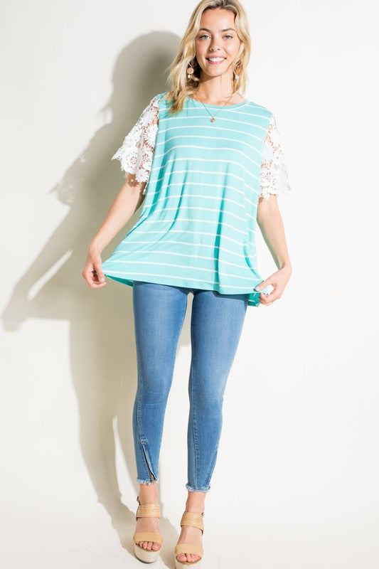 STRIPE JERSEY WITH LACE TOP