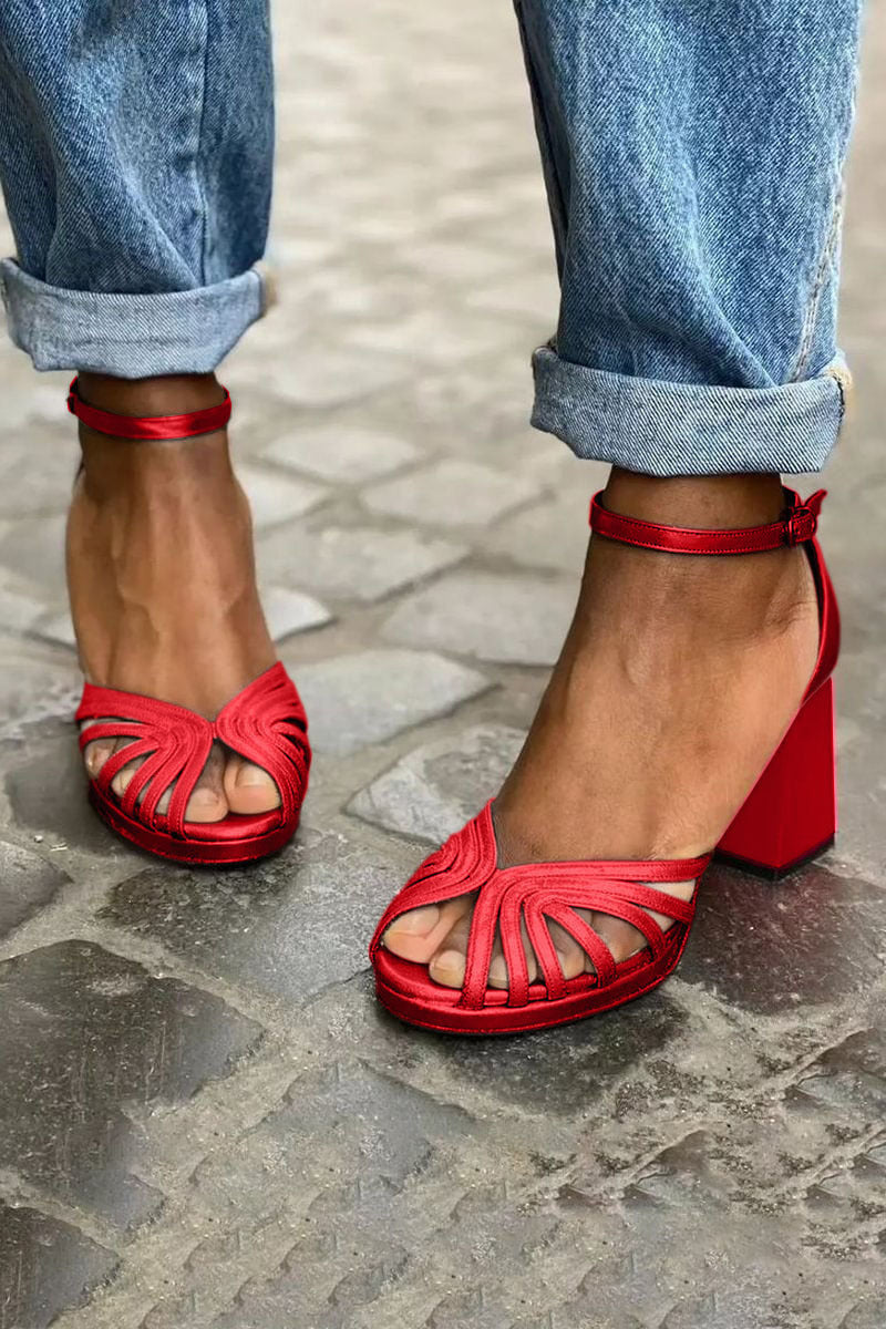 Women's Metallic Block Heel Peep Toe Buckle Sandals