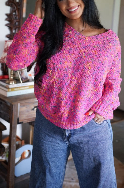 Liana Spots Knitted V Neck Casual Sweater - Dark Pink – women's boutique fashion