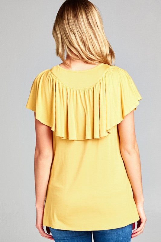 SOLID RUFFLE DETAIL CASUAL TOP